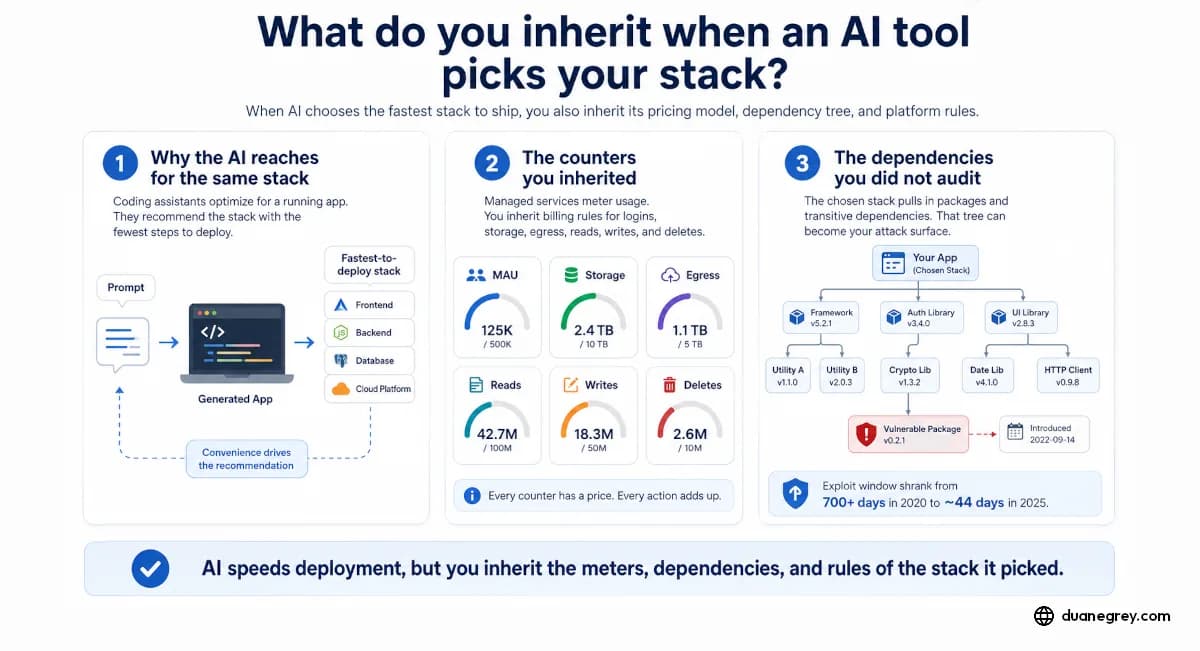 What do you inherit when an AI tool picks your stack?